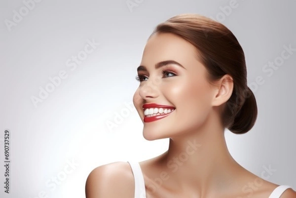 Fototapeta woman with beautiful smile white teeth