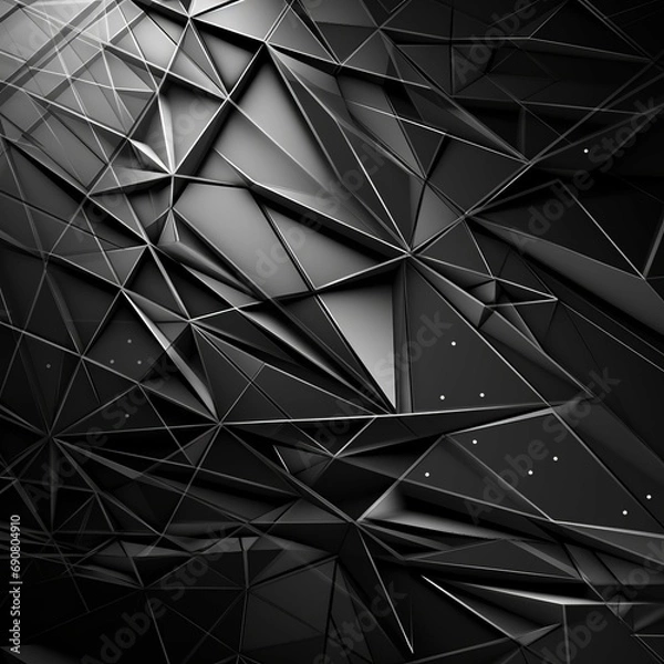 Fototapeta Black white abstract background. Geometric shape. Lines, triangles. 3d effect. Light, glow, shadow. Gradient. Dark grey, silver. Modern, futuristic. Design concept. Wallpaper concept. Abstract concept