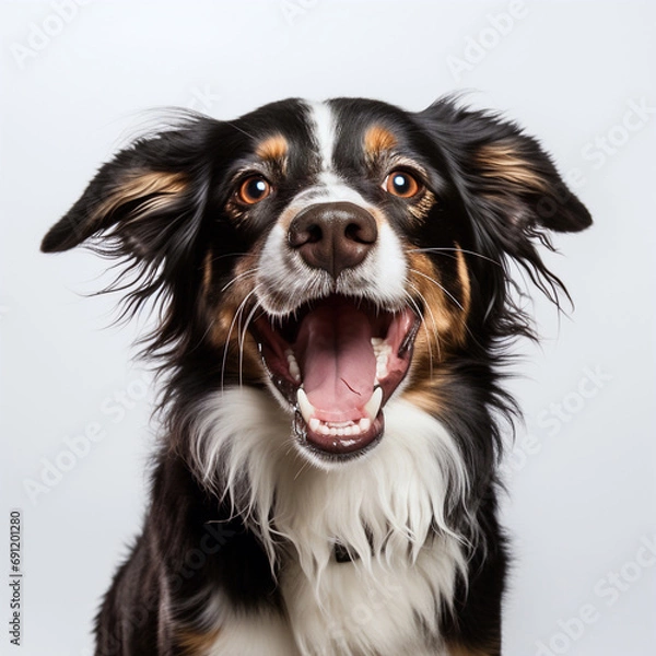 Fototapeta dog is talking and showing his mouth open, happy