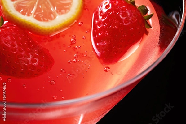 Fototapeta Strawberry Lemon Drop Martini in the glass close up