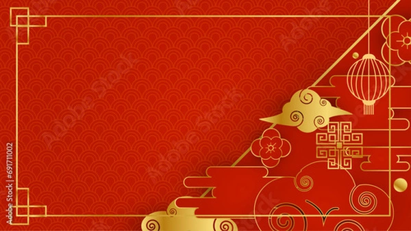 Fototapeta Red and gold vector realistic chinese new year background. Happy Chinese new year background. 2024. Year of the Dragon.