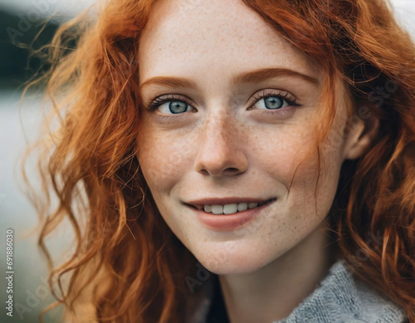 Fototapeta Portrait of a young red-haired woman