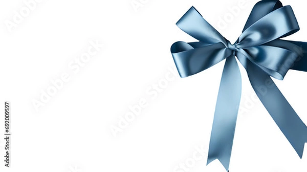 Obraz Set of satin decorative blue bows with horizontal ribbon isolated on white background. Vector blue bow and ribbon