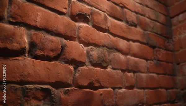 Fototapeta Old brick wall with textured pattern, surrounded by weathered concrete generated by AI