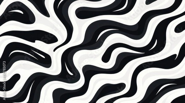 Obraz Wavy swirl brush trokes. Curved Lines. Black and White Wallpaper for design. Desktop Background. Design Template. Seamless design. 