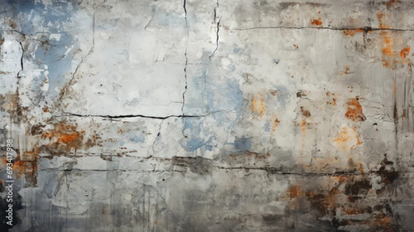 Fototapeta Cracked gray concrete texture closeup background. Rough old building wall. Generative AI