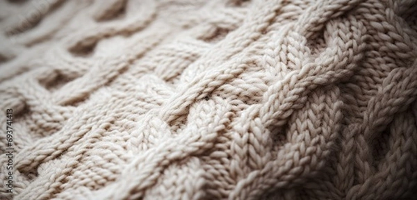 Fototapeta Macro view of a wool sweater texture, the intricate details and softness highlighted by gentle lighting