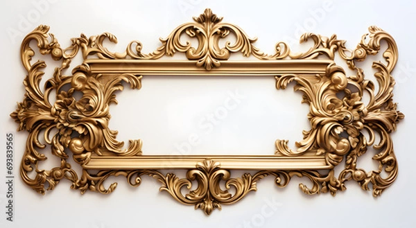 Fototapeta a square ornate vintage gold frame on a white background