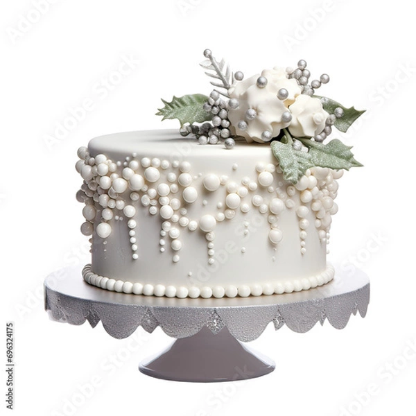 Fototapeta Elegant white themed cake adorned Ai Generative