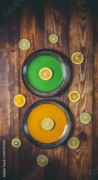 Fototapeta Lemon cut into rings on a plate