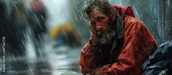 Fototapeta Homeless man due to hurricane