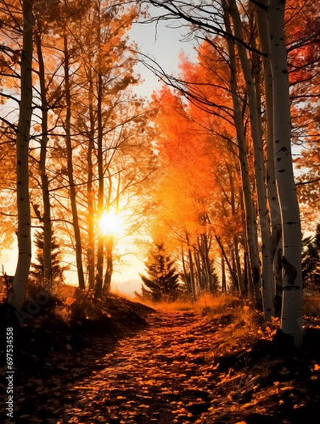 Fototapeta sunset in the forest