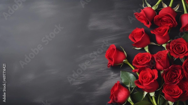 Fototapeta copy space, stockphoto, Background with red roses, concept of love and Valentine’s Day. Copy space for banner. Copy space for banner. Beautiful background design for a valentine’s card, greeting card.