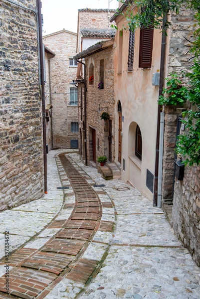 Fototapeta Cobblestone Pedestrian Alley in Spello - Italy