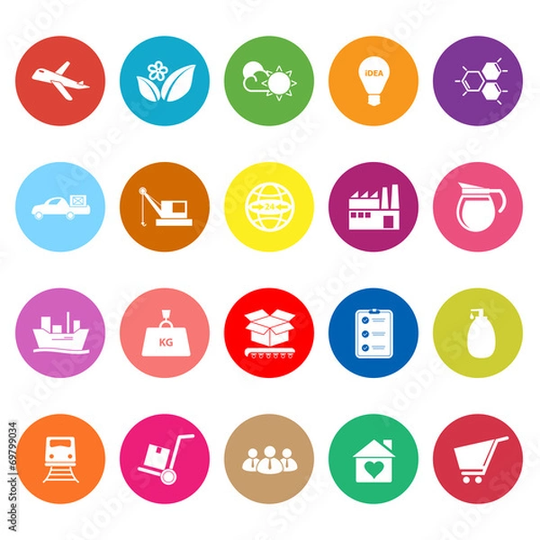 Fototapeta Supply chain and logistic flat icons on white background