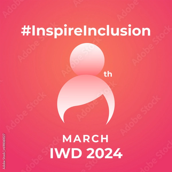 Fototapeta 8th March hugging herself. Inspire Inclusion is the campaign theme of International Women's Day 2024. Vector illustration