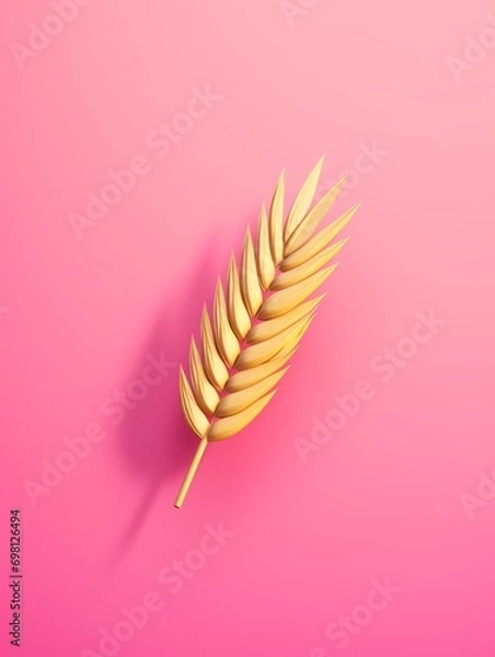 Fototapeta wheat ear, cute plastic icon on bright pink background color, 3d isometric style