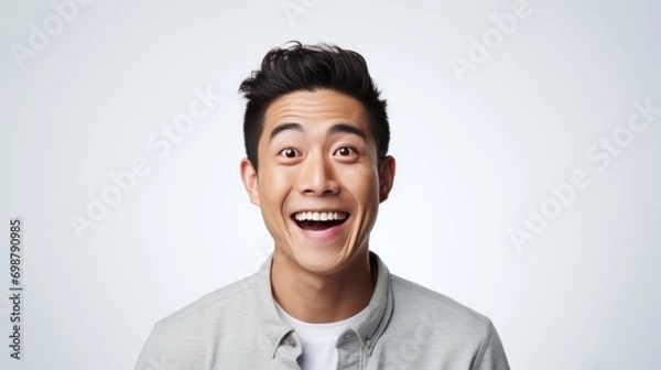 Fototapeta A Portrait of a funny Asian man on a white isolated transparent background.