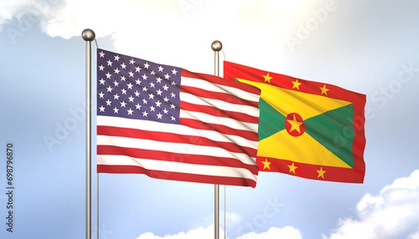 Fototapeta Grenada and USA Flag Together A Concept of Realations