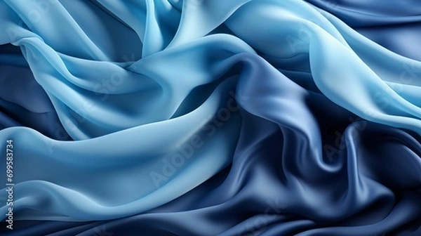 Fototapeta Blue Crumpled Silk Background. Generative AI