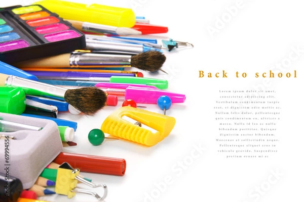 Obraz School tools and accessories on a white background.