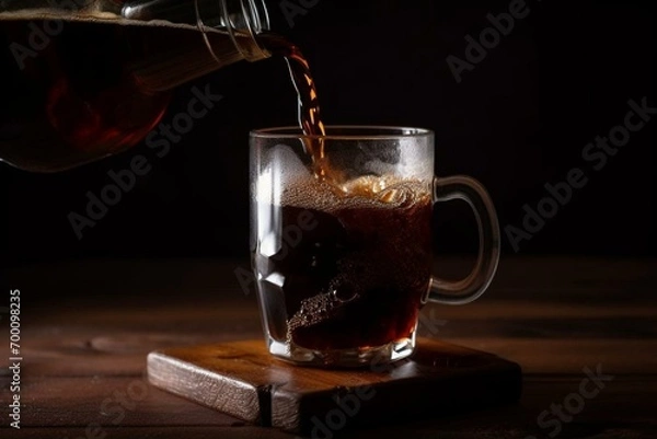 Fototapeta Pouring brown ale in a mug. Generative AI