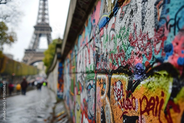 Fototapeta Paris at night with Graffiti wall