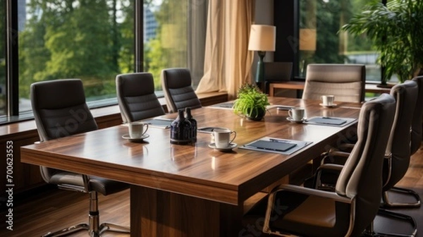 Fototapeta comfortable meeting room with green plants in the middle of the table