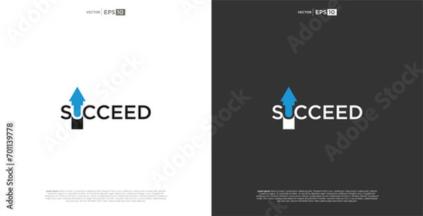 Fototapeta letter SUCCEED wordmark logo typography. A logo representing the synergy of success, where various elements come together harmoniously to create a pow