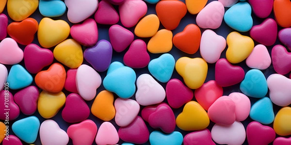 Fototapeta  heart shape candy Many colorful hearts background. Valentines day concept vector seamless realistic hearts pattern. love passion and valentine day.AI Generative