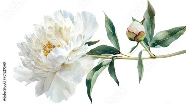 Fototapeta white peony, isolated on clean white background