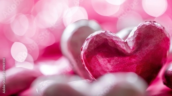 Fototapeta Pink and red heart bokeh background. 