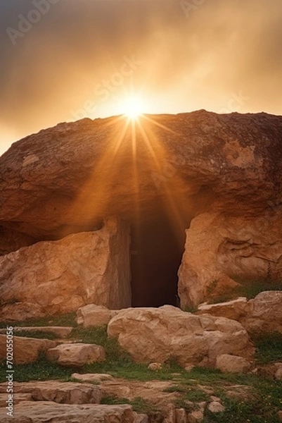 Fototapeta Sunrise over a megalithic tomb 