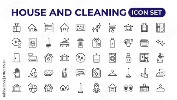 Obraz House cleaning icon set.Cleaning icon collection.Outline icon collection.