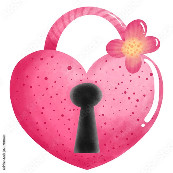 Fototapeta Pink heart key lock with flower