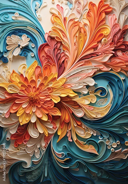 Fototapeta Flower patterns made from 3D paper stacking art, Created ai generated