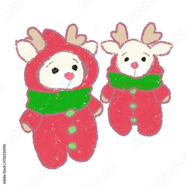 Fototapeta Adorable children's drawings Festive Deer in Winter Clothes