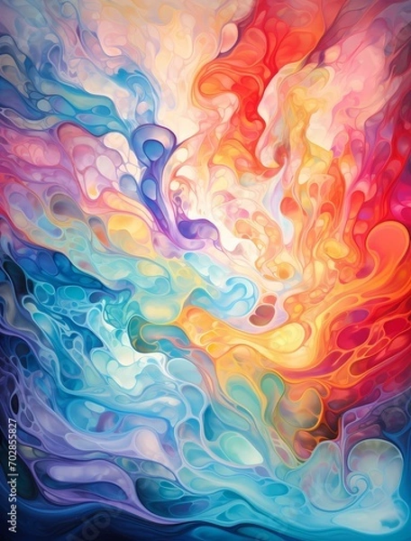 Fototapeta A cascade of luminous liquid waves, gracefully splashing against a vivid 3D canvas, forming an intricate dance of colors that evokes a sense of mesmerizing movement