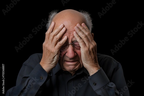 Fototapeta Portrait of a old man holds his head. Headache concept