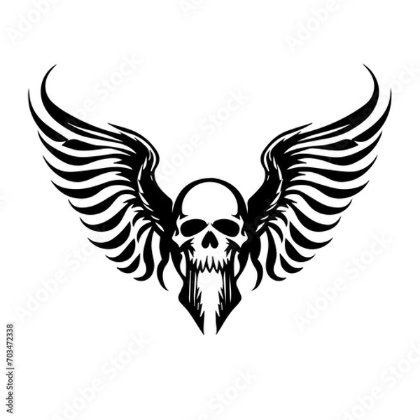 Fototapeta Gothic Skull with Wings Vector Emblem