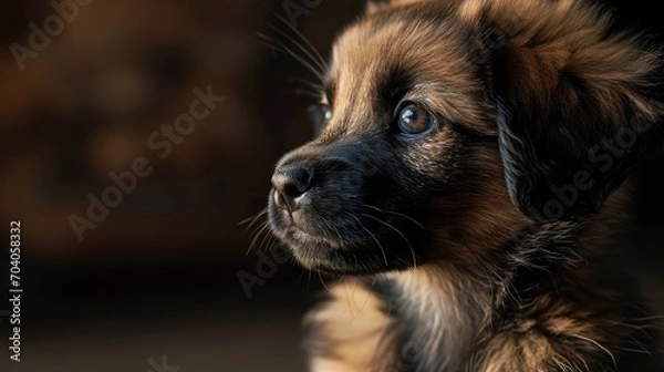 Fototapeta potrait of puppy playfull with blurred background, close up dog 