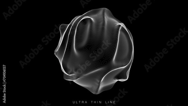 Obraz Ultra thin line fluid geometry. Dynamic vector distorted spheres.