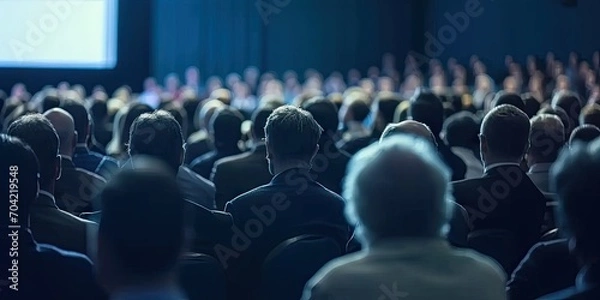 Fototapeta Corporate learning hub. Group of professionals engaged in business conference attending lecture on entrepreneurship and leadership in well lit auditorium creating of collaboration and knowledge