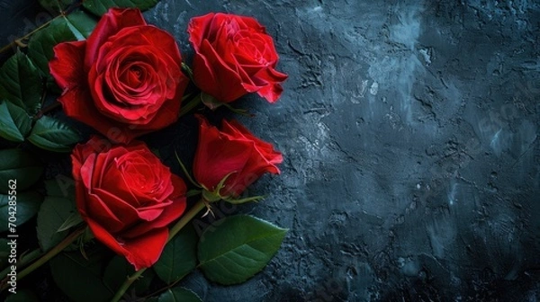 Fototapeta red roses on dark background, Valentine day card