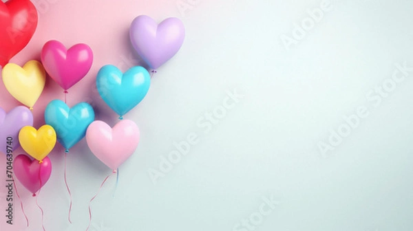 Fototapeta Valentine's Day background with heart shaped balloons.  .