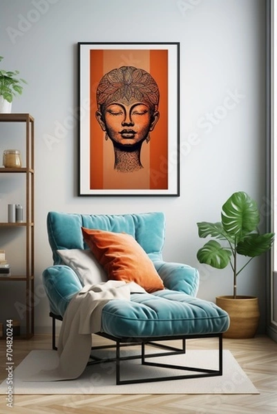 Fototapeta Ethnic wall art of a woman with a flower crown