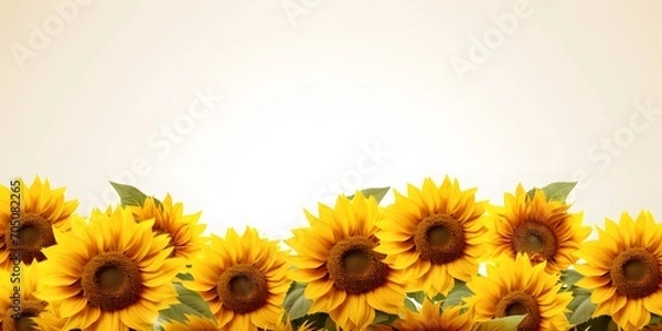 Fototapeta field of blooming sunflowers in sunshine isolated on transparent background overlay template