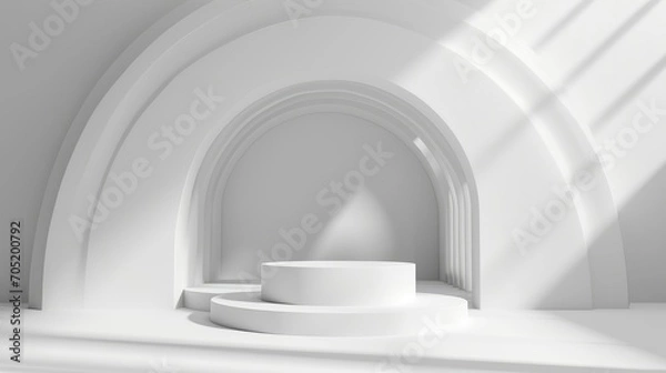 Fototapeta abstract white background with empty stage Cylinder podium display, showcase for product presentation