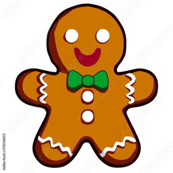 Fototapeta Gingerbread man. New year cookies, sweets. Cute christmas gingerbread man in flat style isolated on white background. Christmas icon. Holiday winter symbols. Festive treats. Vector illustration