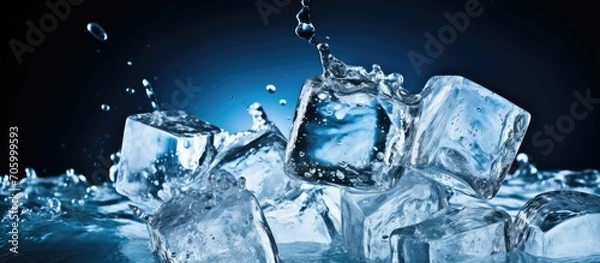 Fototapeta Realistic ice cube splash with water splash.